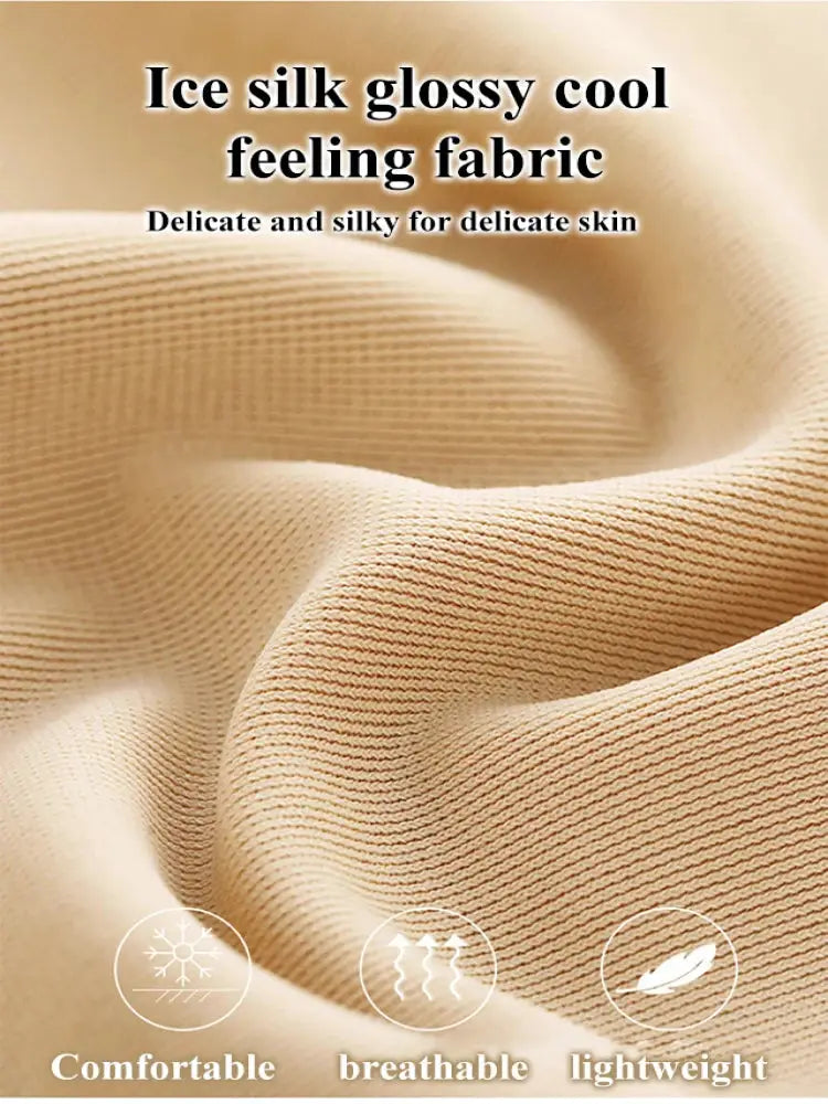 Ice silk fabric beige close-up; glossy, soft, breathable and lightweight.