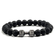 Natural Volcanic Stone Bracelet For Men And Women Matte Black Lava White Beads Dumbbell Charm Strand Fitness Jewelry