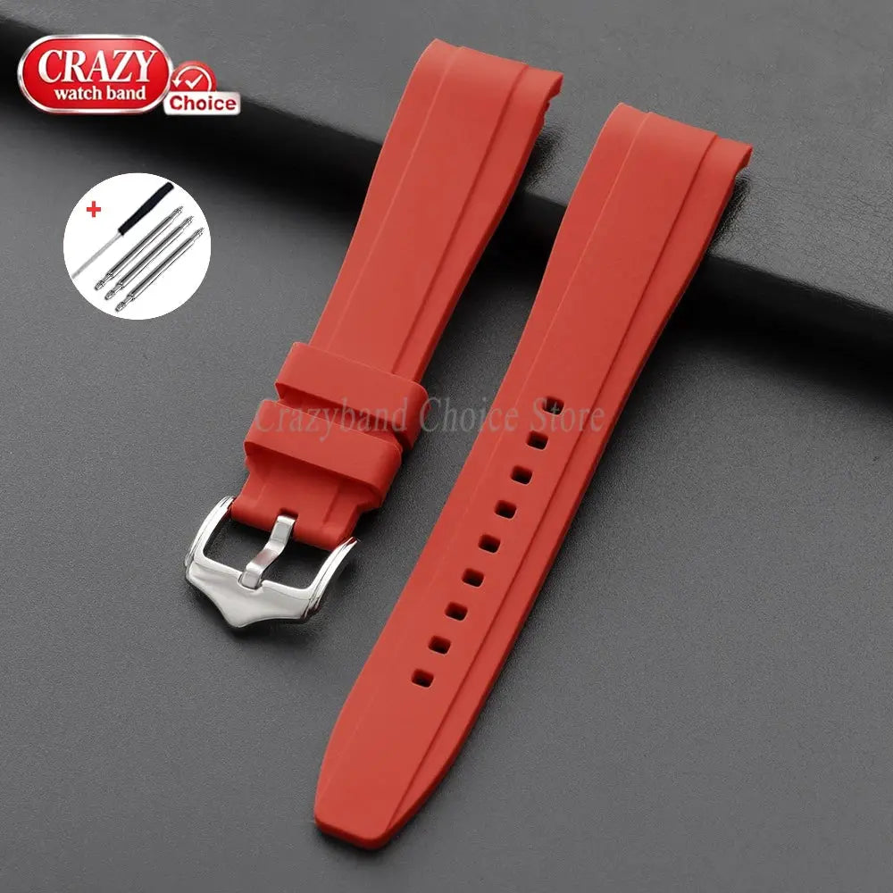 Simples Market red silicone watch strap, two-piece 20-22mm universal curved-end with stainless steel buckle