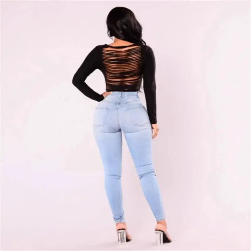 Women High Waist Denim Skinny Jeans Stretch Push Up Front Pockets