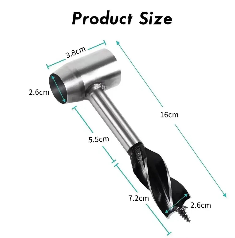 Auger wrench hand drill for outdoor survival, metal silver construction with spiral drill bit