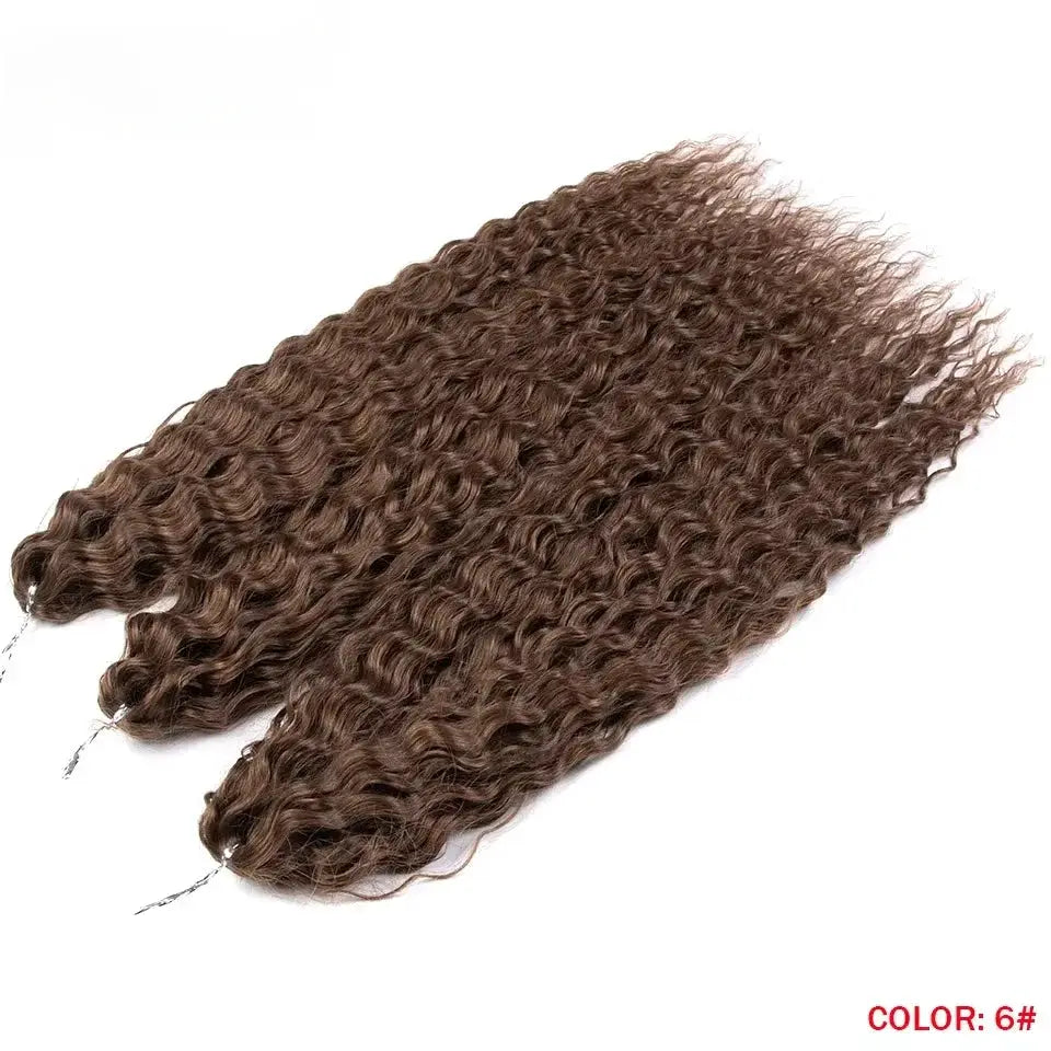 Ariel synthetic twist crochet hair extensions, 22in, 300g water-wave curls, color 6 brown ombre, set of three bundles