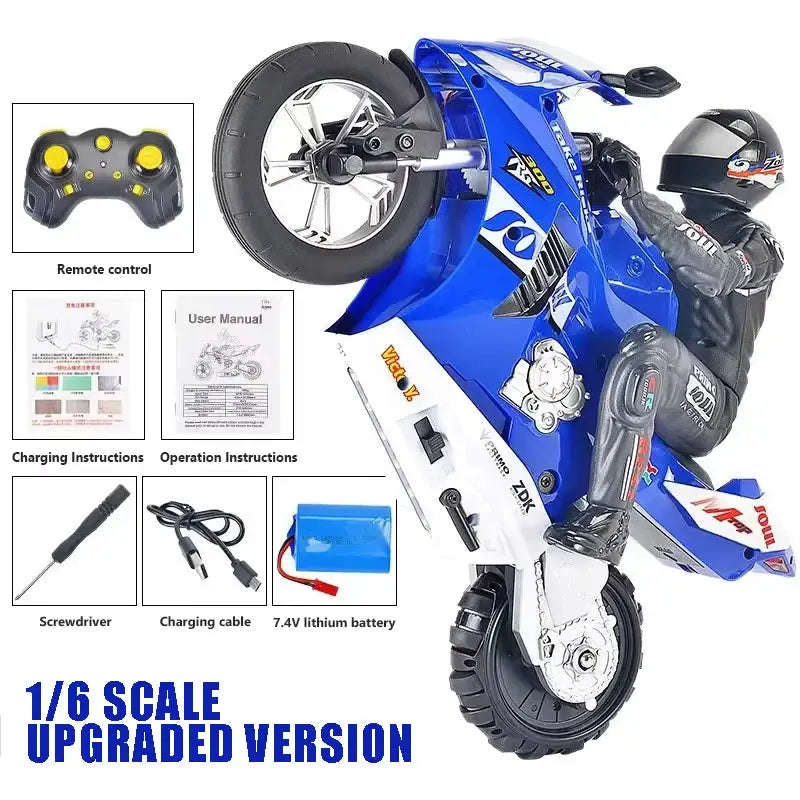 High Speed RC Motorcycle 1-6 and 1-10 Scale Electric Remote Control Bike 4CH Drift Car for Kids