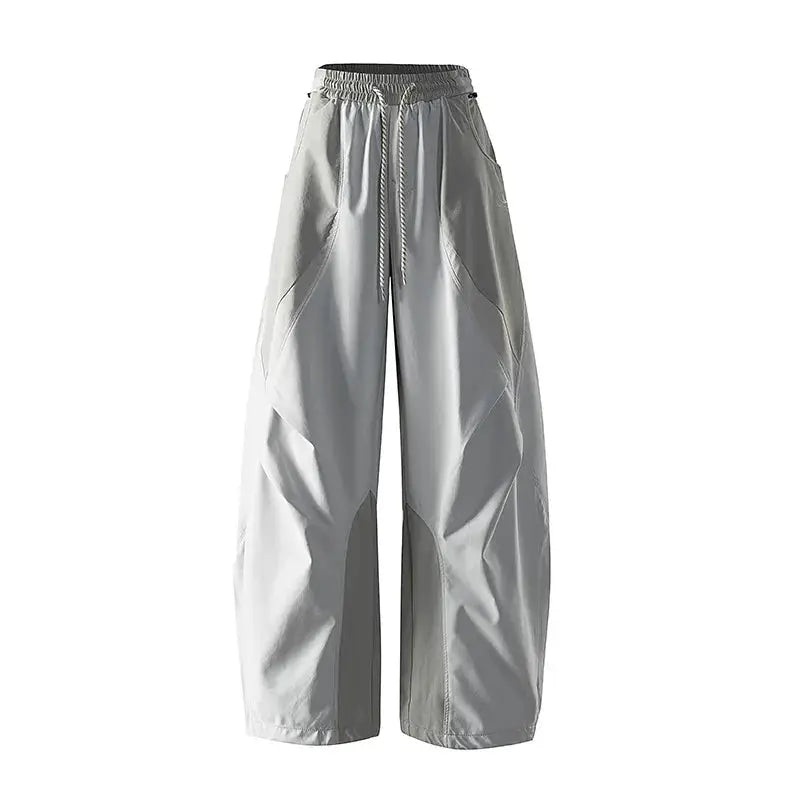 Wide-leg cargo pants in gray with drawstring waist and quick-dry fabric