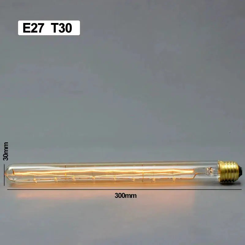 Retro Edison E27 bulb with clear glass and warm filament, 300mm long, 30mm diameter