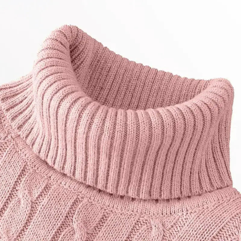Men's pink rib-knit turtleneck sweater, heavyweight pullover