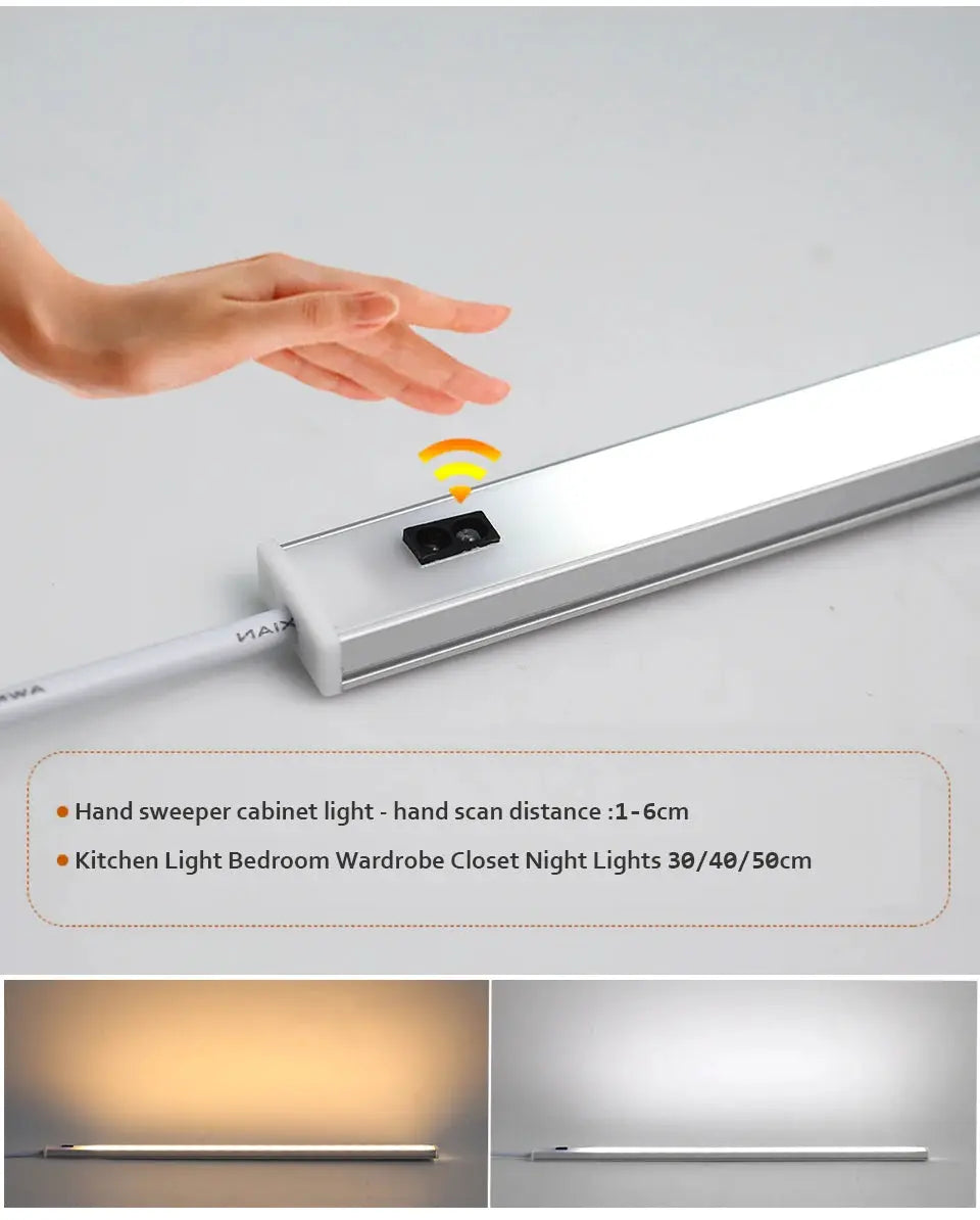LED under-cabinet light bar with PIR motion sensor, Simples Market, silver aluminum, 30/40/50cm