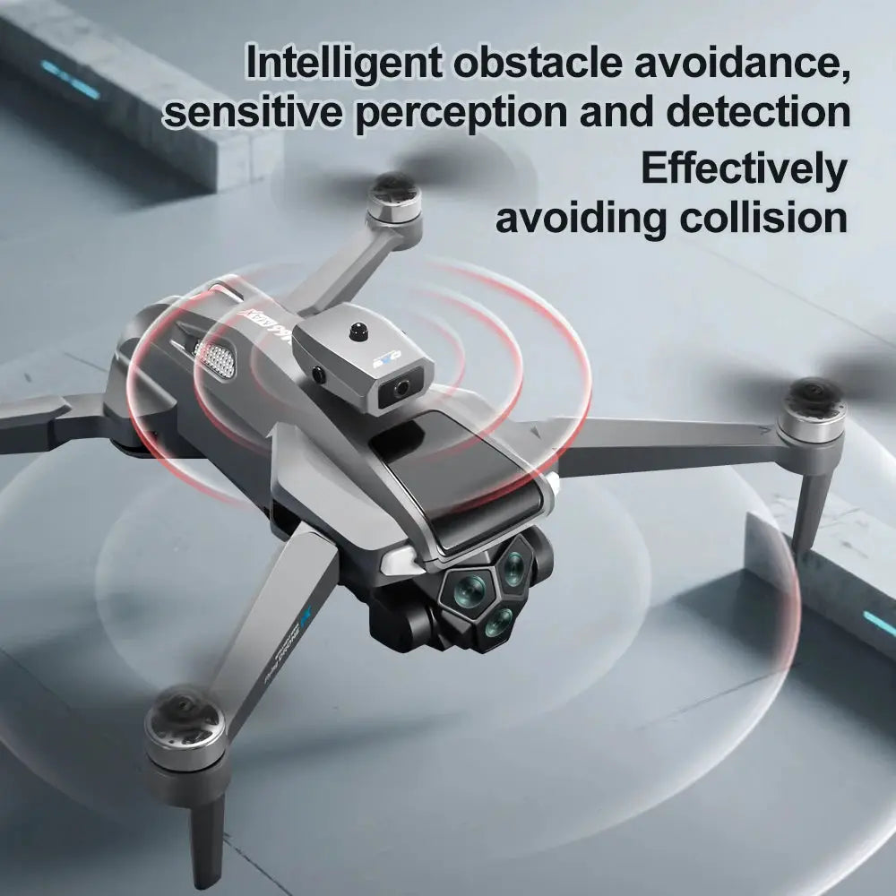 M66 folding quadcopter drone with built-in camera and screen, grey body, 5G FPV, brushless motors.