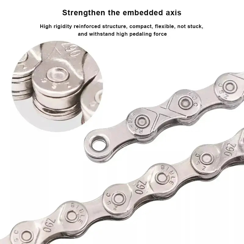 RIDERACE Ultralight Bicycle Chain 116 Links 8 to 12 Speed Silver for Mountain and Road Bikes 24 27 30 Speed Drivetrains