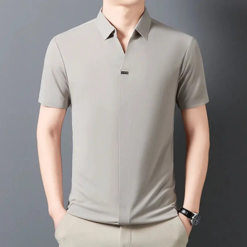 Men's polo shirt by Simples Market, solid light grey, short-sleeve casual summer wear