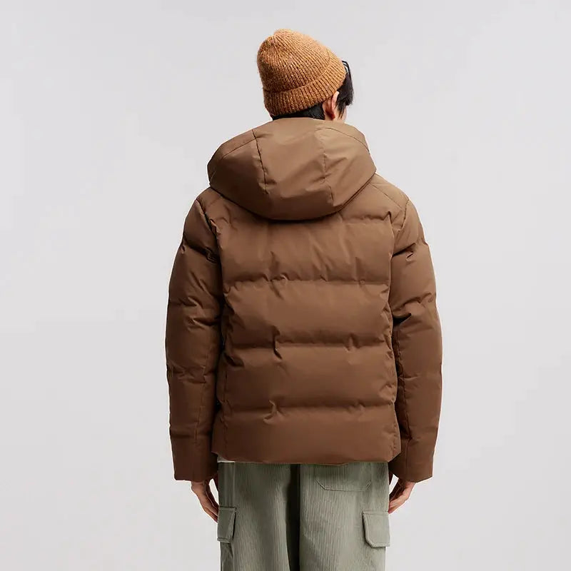 Semir men's brown down jacket with hood, quilted and waterproof outerwear.