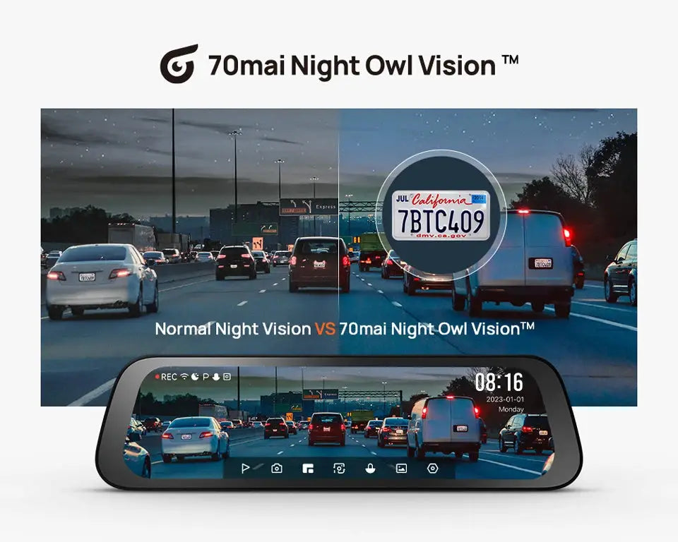 70mai Rearview Dash Cam S500 with 9.35-inch touch screen, dual-channel HDR car DVR by Simples Market