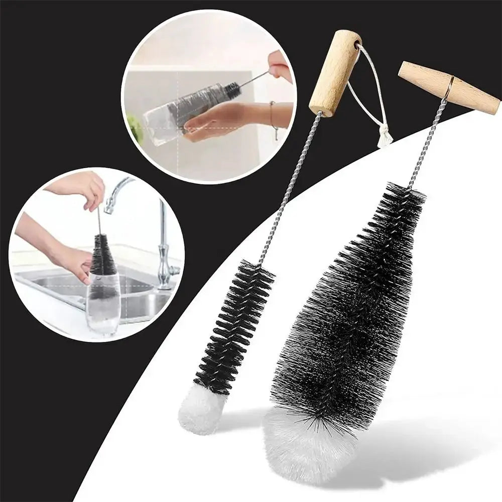 Simples Market Soda Stream bottle brush set, 2 brushes with beechwood handles and metal chains for glassware