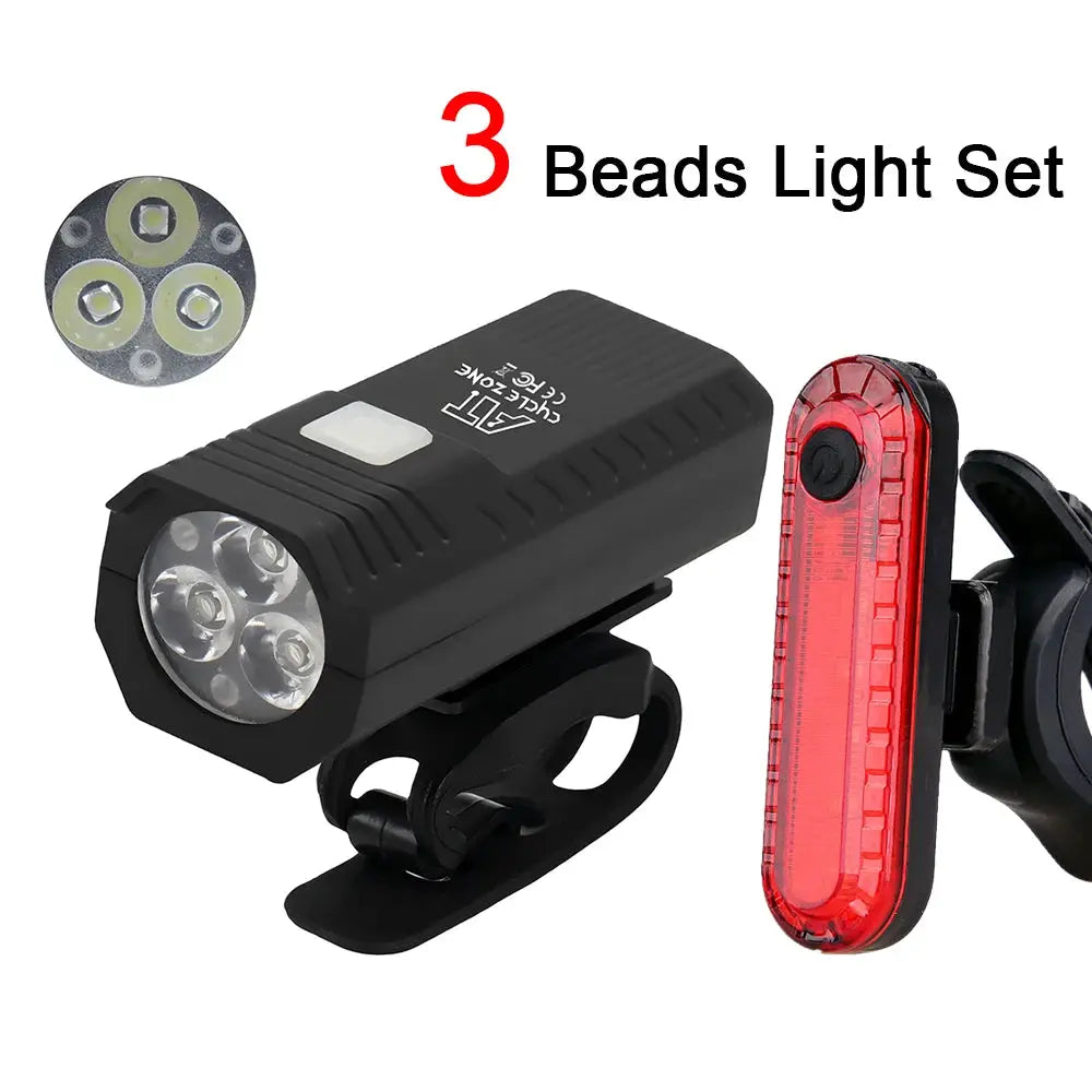 Cycle Zone USB Rechargeable Bike Front Light And Taillight With Red LED 3 Modes Easy Install