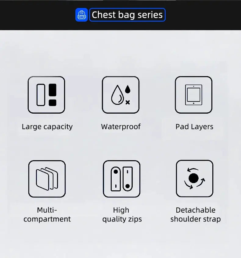 Simples Market HK anti-theft men's chest bag; waterproof crossbody with multiple pockets and detachable shoulder strap