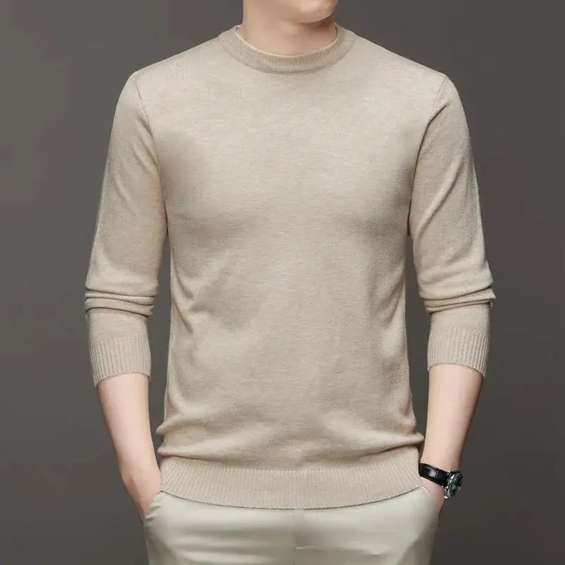 Men's crewneck knit pullover sweater in beige by Simples Market