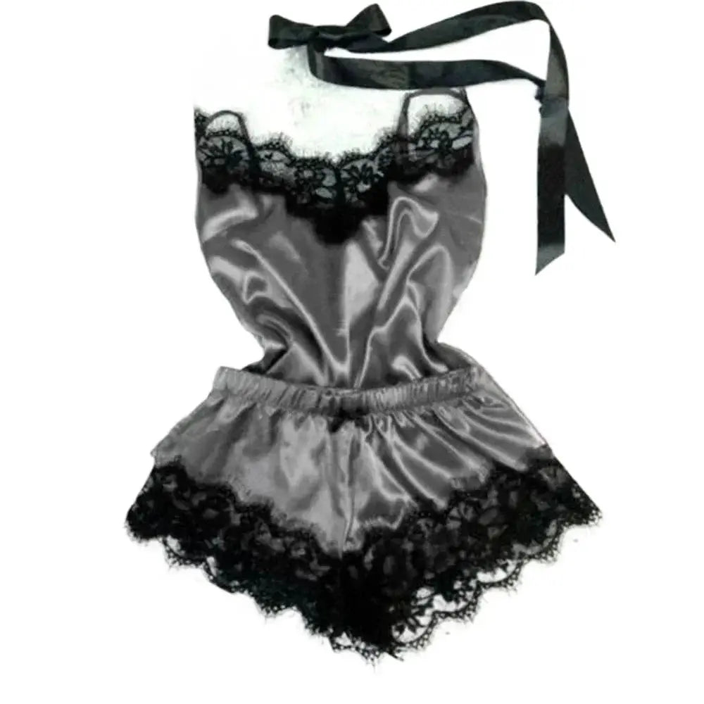 SilkEase Summer Lace Silk Pajama Set For Women Cami Top And Shorts Breathable Lightweight Sleepwear