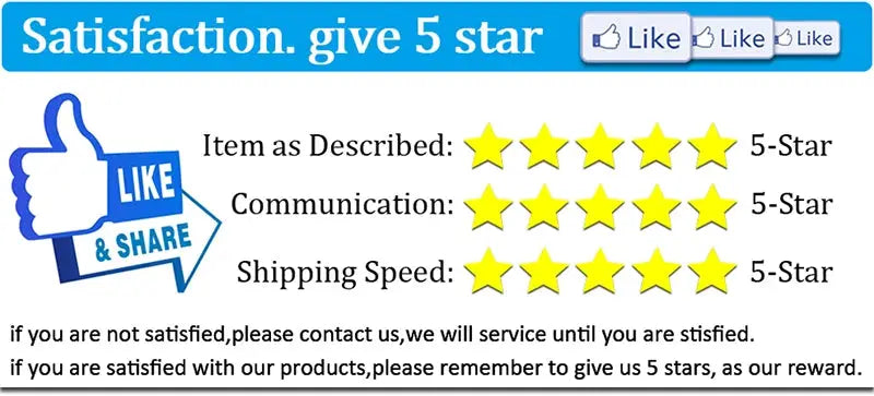 Rating banner for ecommerce product showing 5-star satisfaction and a Like thumbs-up graphic.