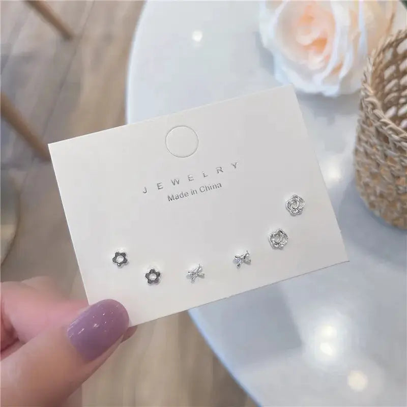 New S925 Silver Needle Stud Earrings Set For Women Girls Simple Cute Exquisite Mini Jewelry Gift Wholesale Direct Sales