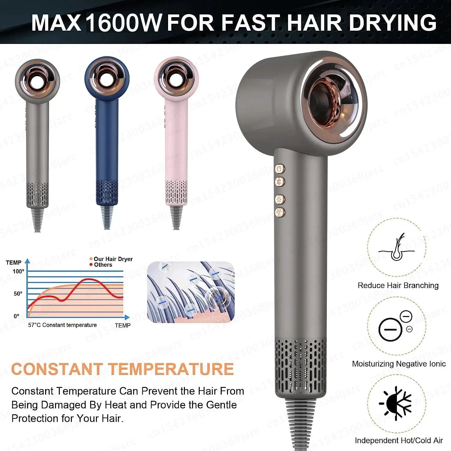 Simples Market Super Hair Dryer 220V leafless negative ion; 4-color set.