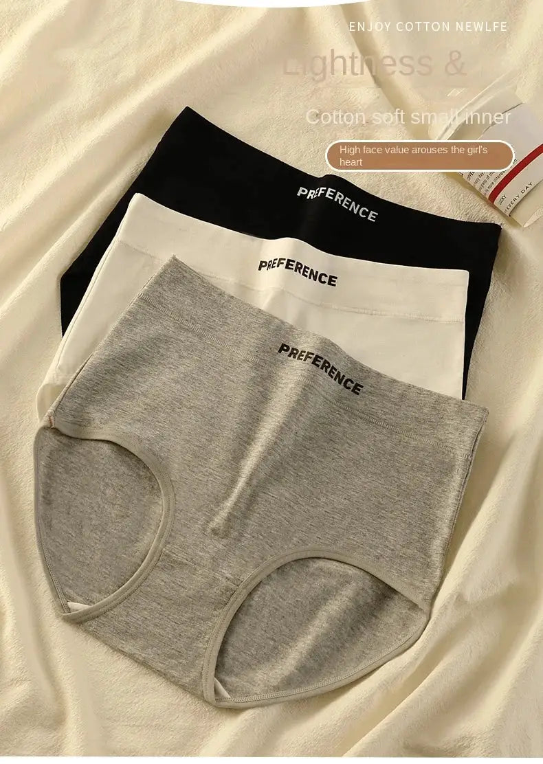 3-piece cotton high-waist women's panties set in gray, white and black; breathable, soft underwear