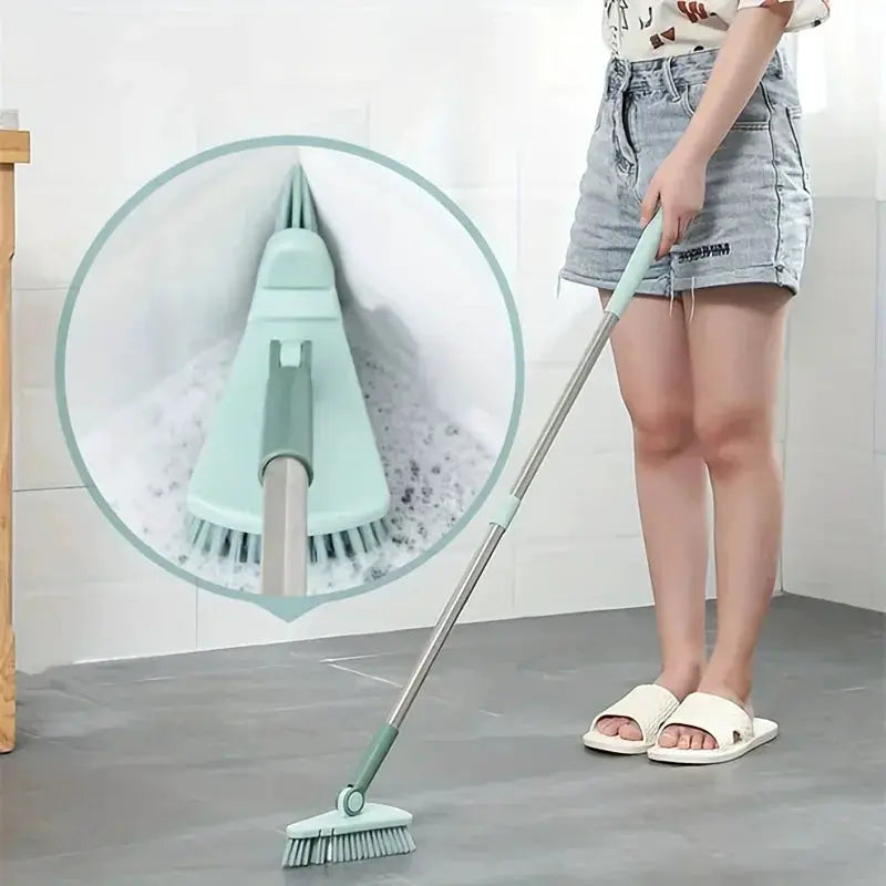 Simples Market triangle floor brush with long detachable handle, mint-green head for bathtub and floor gaps