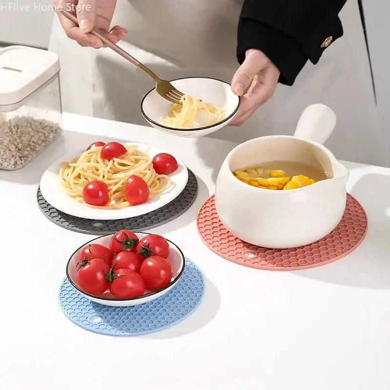 Multifunctional Silicone Tableware Mat Round Anti Slip Heat Resistant Coffee Cup Coaster And Pot Holder For Kitchen