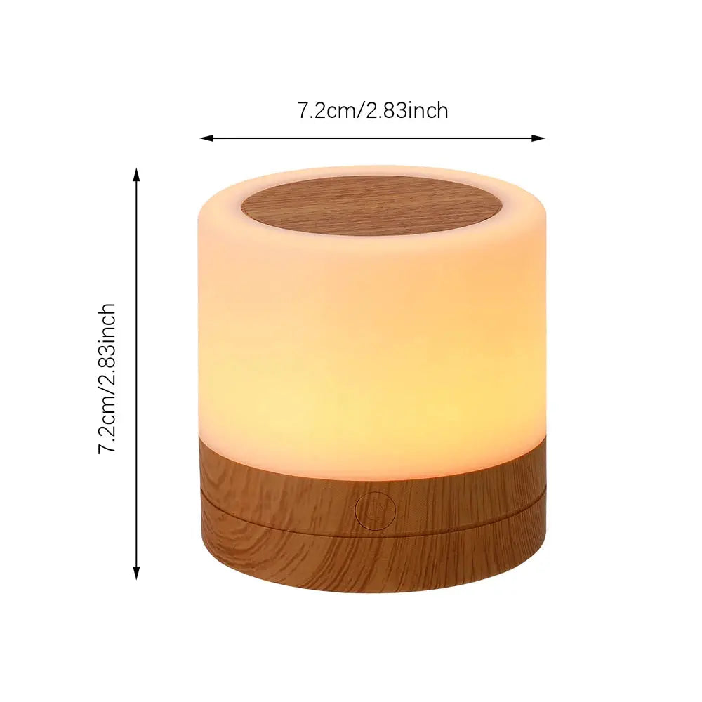 RGB night lamp with wooden base; color-changing bedside lamp with remote touch control for bedroom ambiance.