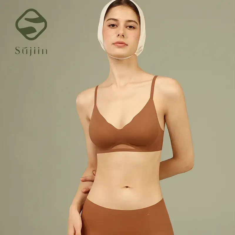 SUJIIN seamless push-up bra, wireless and breathable tan brown by Simples Market