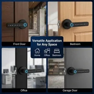 Tuya Bluetooth Smart Lever Door Lock in black with blue accents.