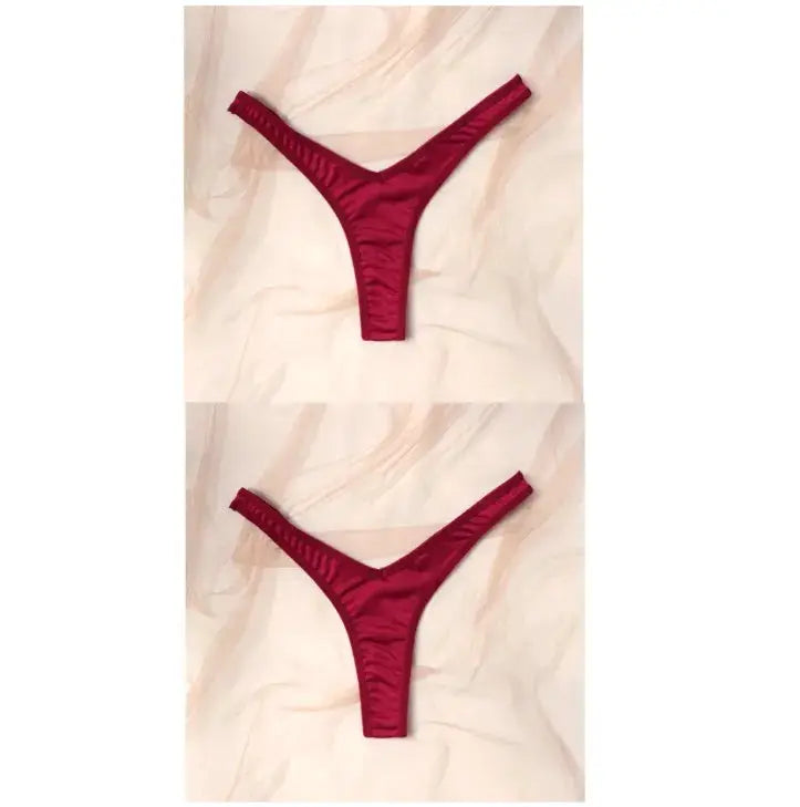Low-waist burgundy thong underwear, two-piece women's set