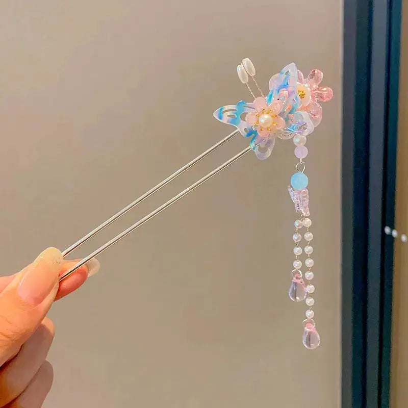 Elegant Chinese Style Romantic Enameled Flower Tassel Hair Clip Alloy Jewelry Hairpin For Women Fashion Accessory