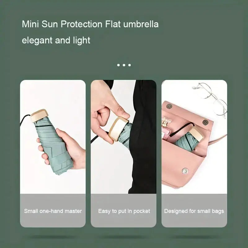 Ultra Light UV Protection Umbrella Compact Foldable Design Stainless Steel Handle For Sun And Rain 190T Canopy