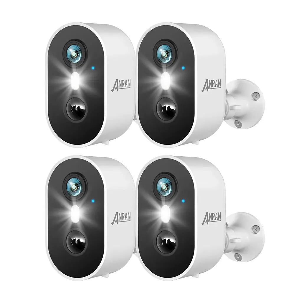 ANRAN 2K Rechargeable Battery Camera 4-pack, white body with black front, 2.4G WiFi, PIR sensor