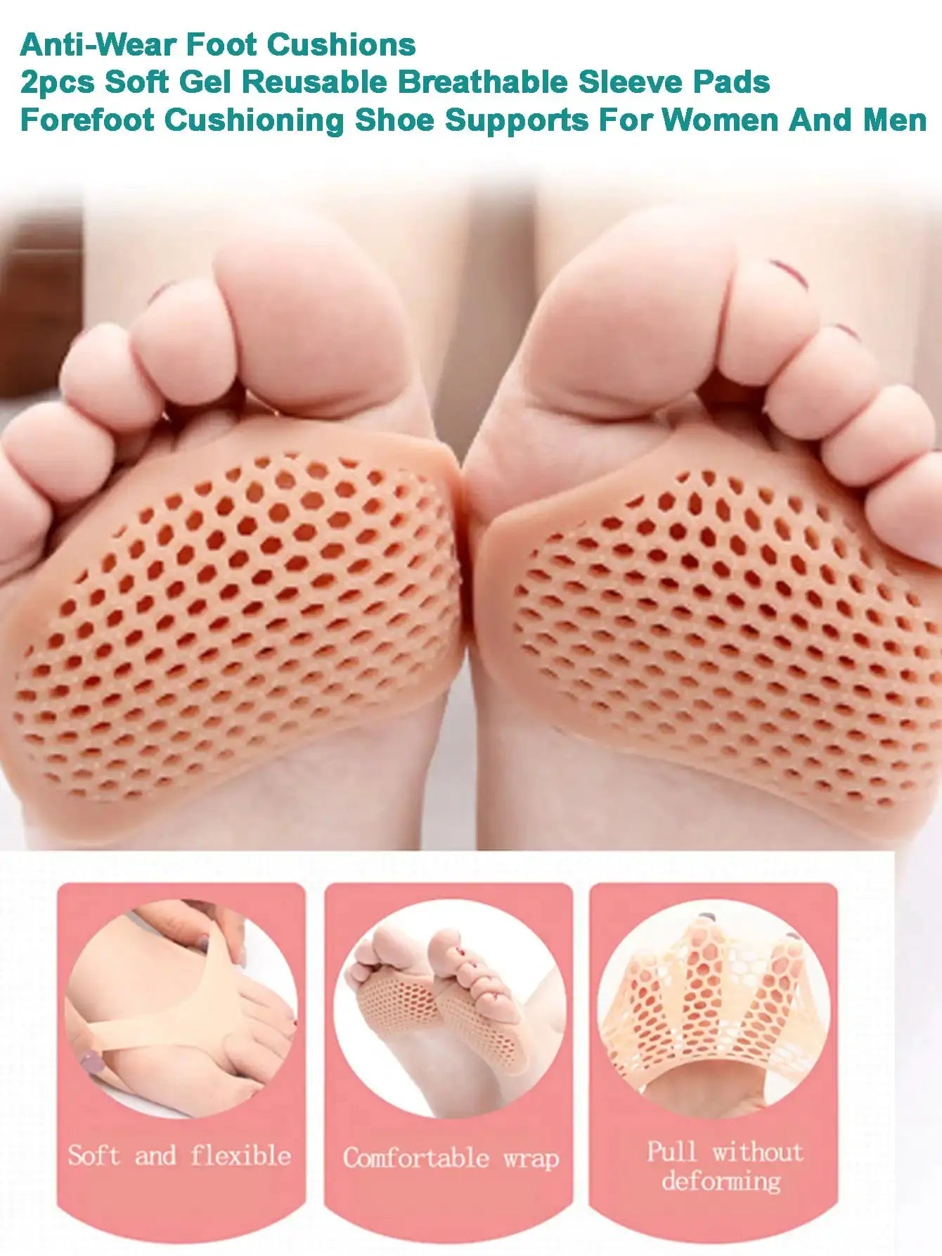 Forefoot Gel Foot Pads Reusable Soft Cushioning Inserts For Shoes For Men And Women Wear Resistant 10 Sets