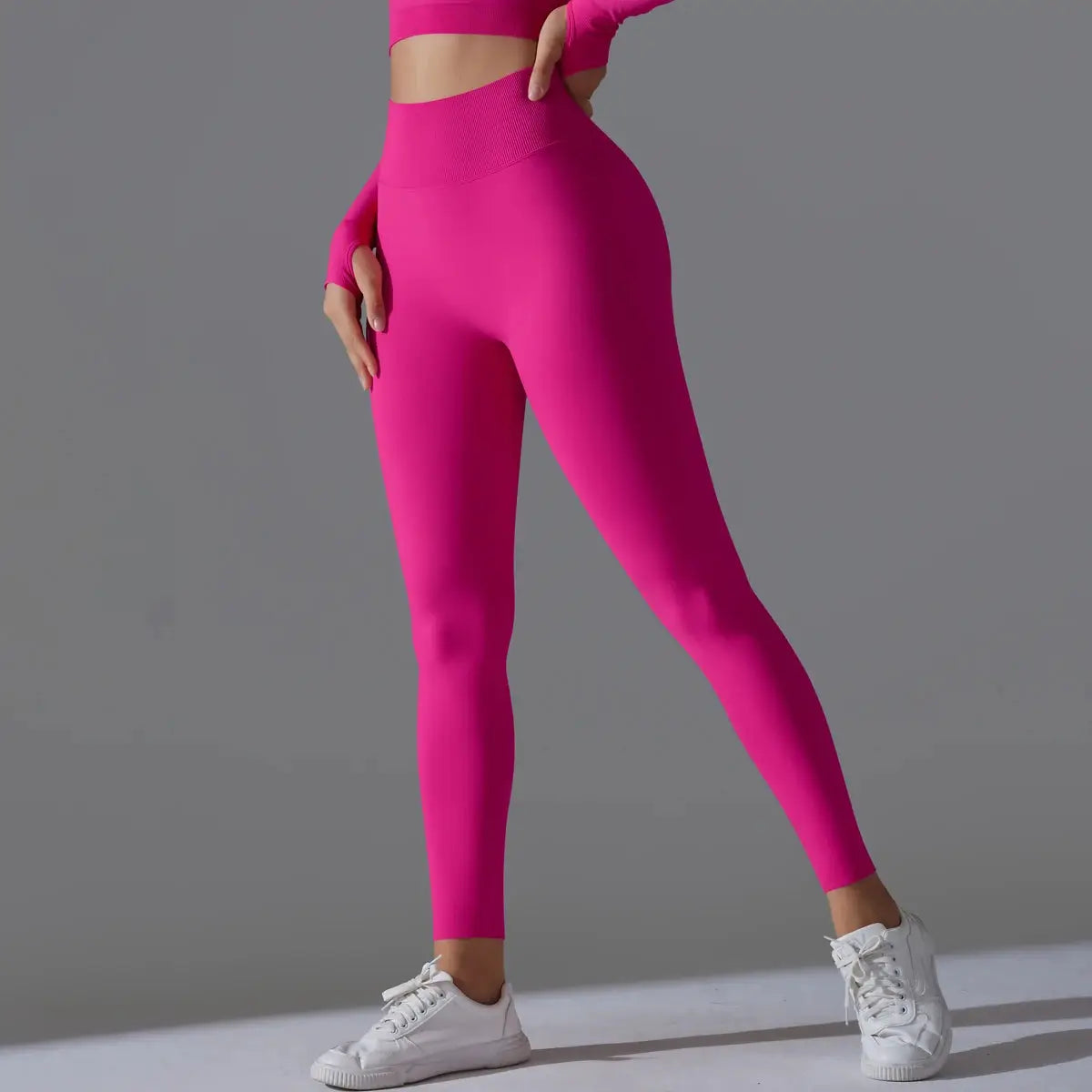 Women's seamless yoga leggings in hot pink, high-waist tummy control, Simples Market