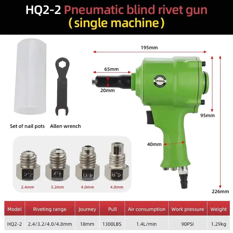 HIFESON Pneumatic Blind Rivet Gun Air Riveting Tool For 2.4mm 3.2mm 4.0mm 4.8mm Rivets