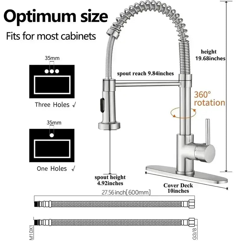 PHANCIR brushed nickel kitchen faucet by Simples Market, compact single-handle pull-down sprayer, 1/3-hole adaptable.