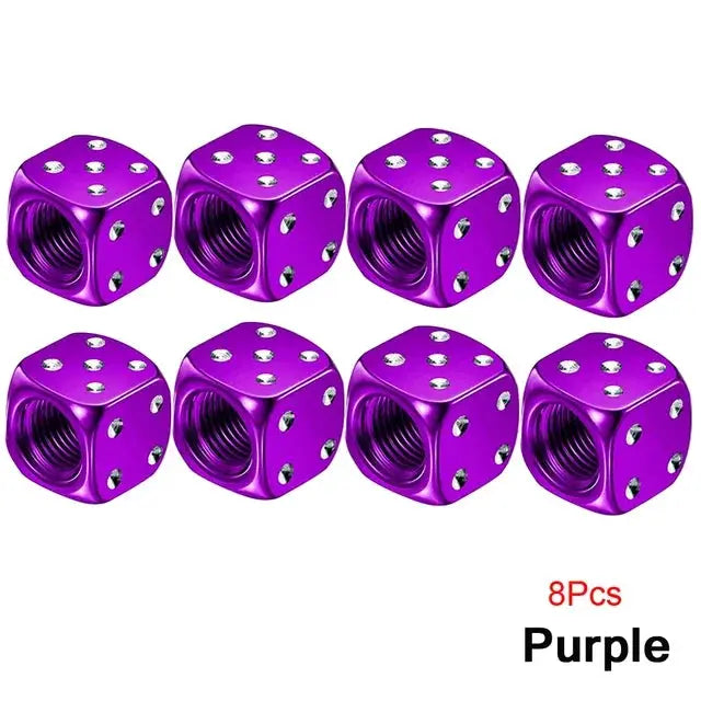 8-pack purple aluminum dice tire valve caps for cars, trucks, motorcycles
