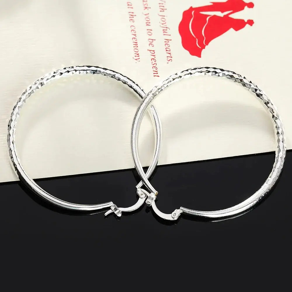 Fine 925 Sterling Silver Circle Hoop Earrings For Women 5cm Fashion Jewelry Wedding Party Gift