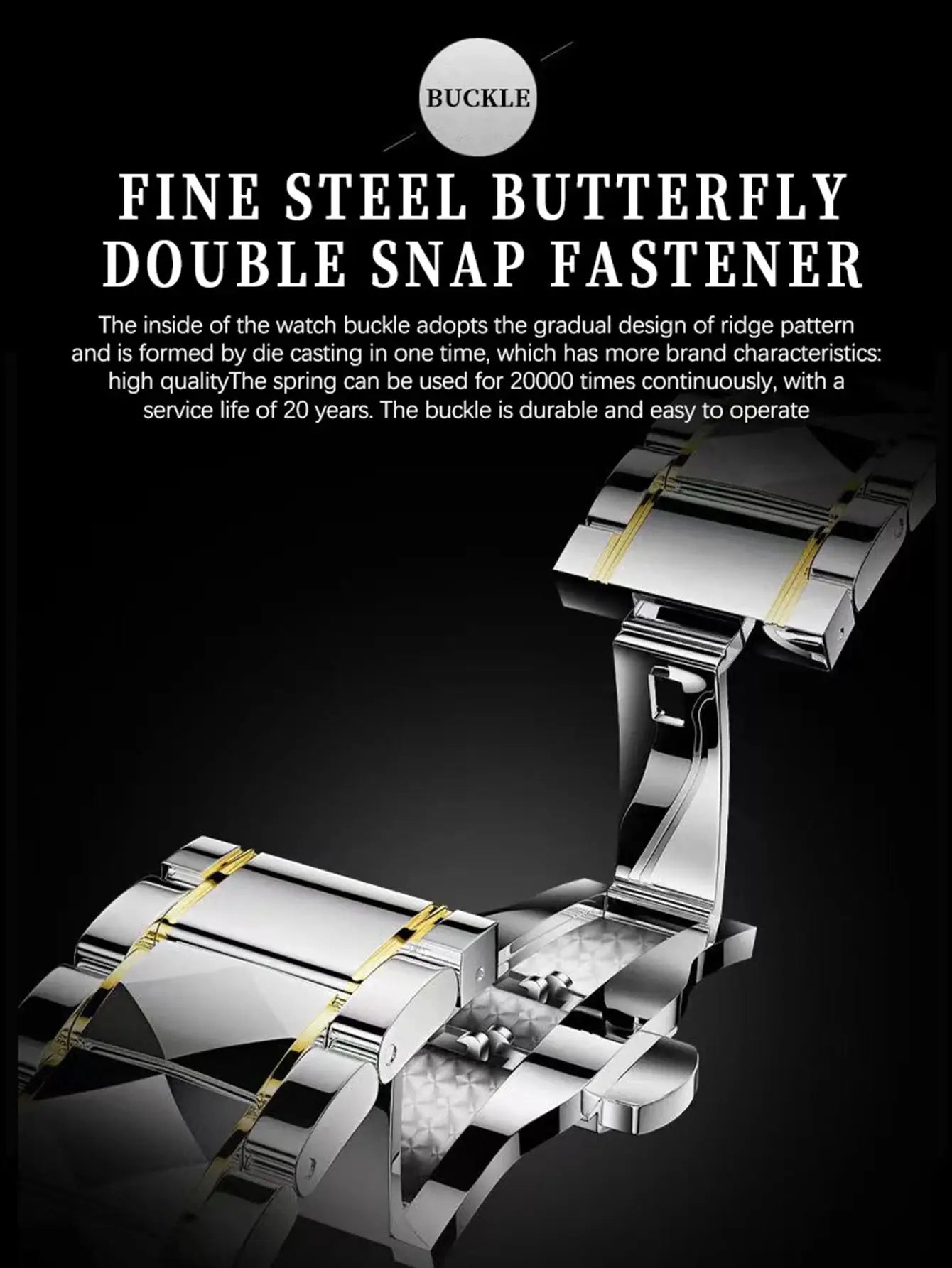 BINBONG women's stainless steel watch bracelet close-up with silver links and gold-tone accents