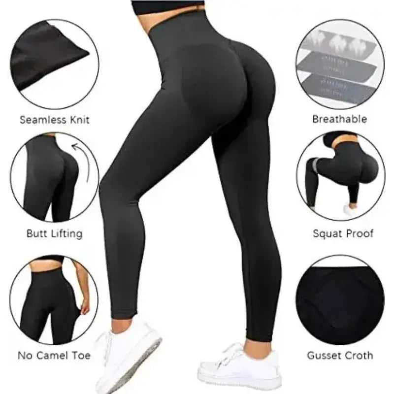 Simples Market seamless knitted leggings for women, black, high-waist gym pants with butt-lifting, breathable.