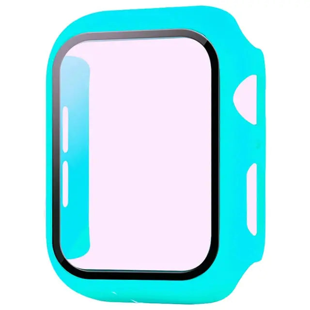 Apple Watch case with glass screen protector, turquoise silicone cover by Simples Market