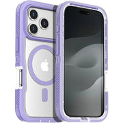 Matte clear magnetic iPhone case with purple bumper; MagSafe-compatible