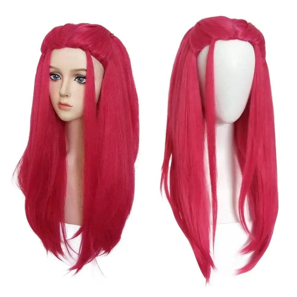 Cosplay wig, purple/pink long braid with side ponytail and tiger-mouth clamp, for kids' Halloween costume