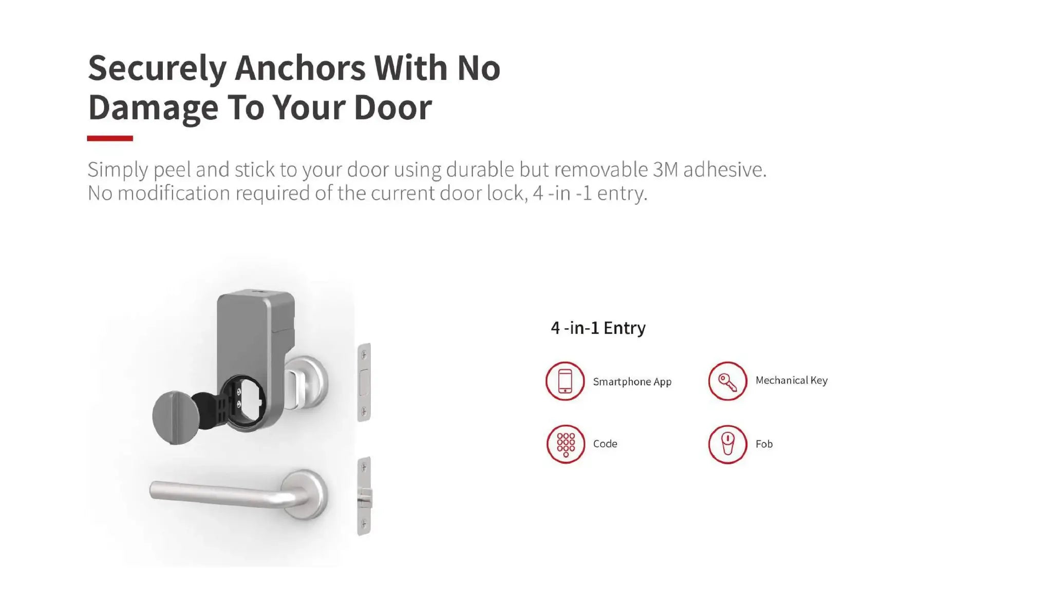 Simples Market A1 Pro Bluetooth Smart Door Lock with lever handle; silver metal, 4-in-1 entry options