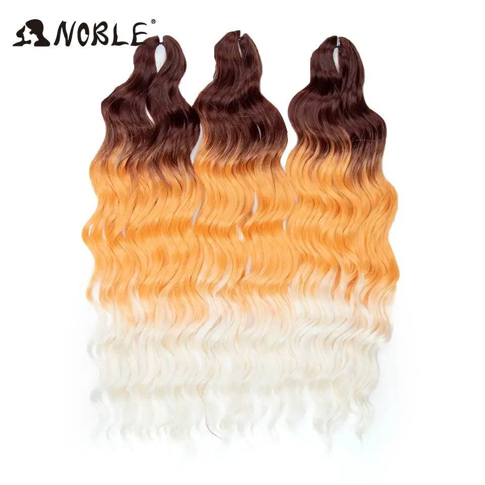 Noble Hair synthetic loose deep wave braiding extensions, 24in, ombre brown-to-blonde, water wave, 3 bundles