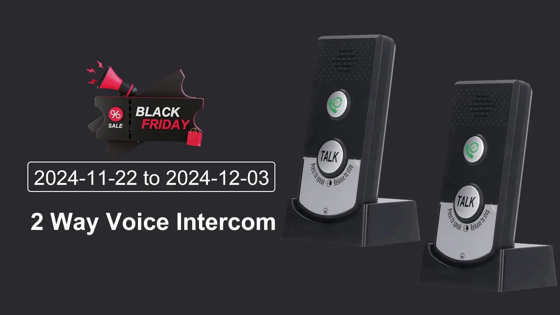 Simples Market 2-Way Voice Intercom System, two black wireless waterproof doorbell units