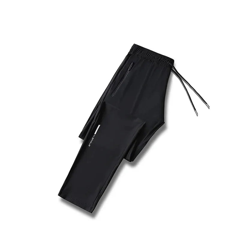 Simples Market men's black ice silk quick-dry pants with drawstring waist and zip pocket