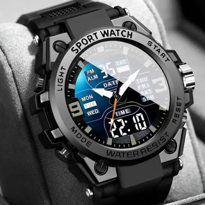 LuxTime Prestige Dual Movement Quartz Watch Analog Digital Display Night Light Waterproof Steel Alloy